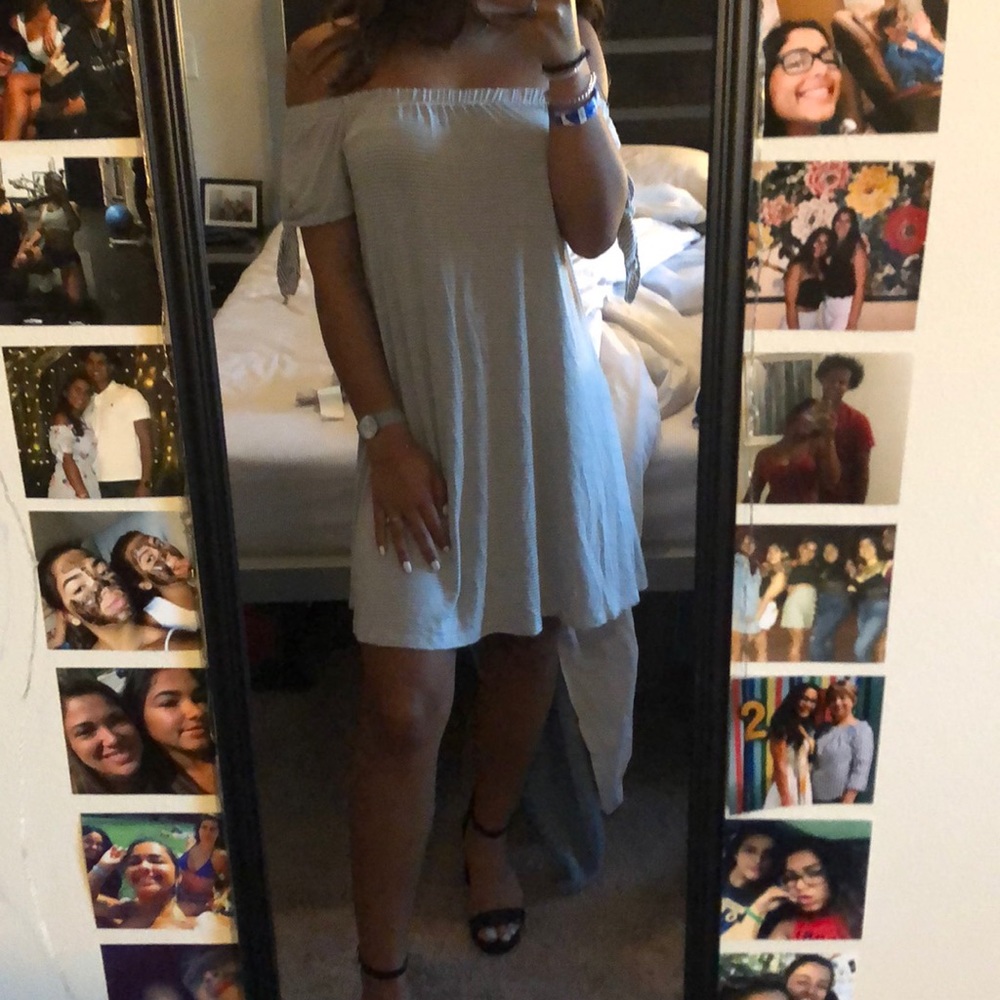 Off the shoulder black and white dress